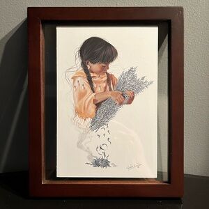Vintage Gayle Sinclaire “Young Girl with Sage” Framed Print